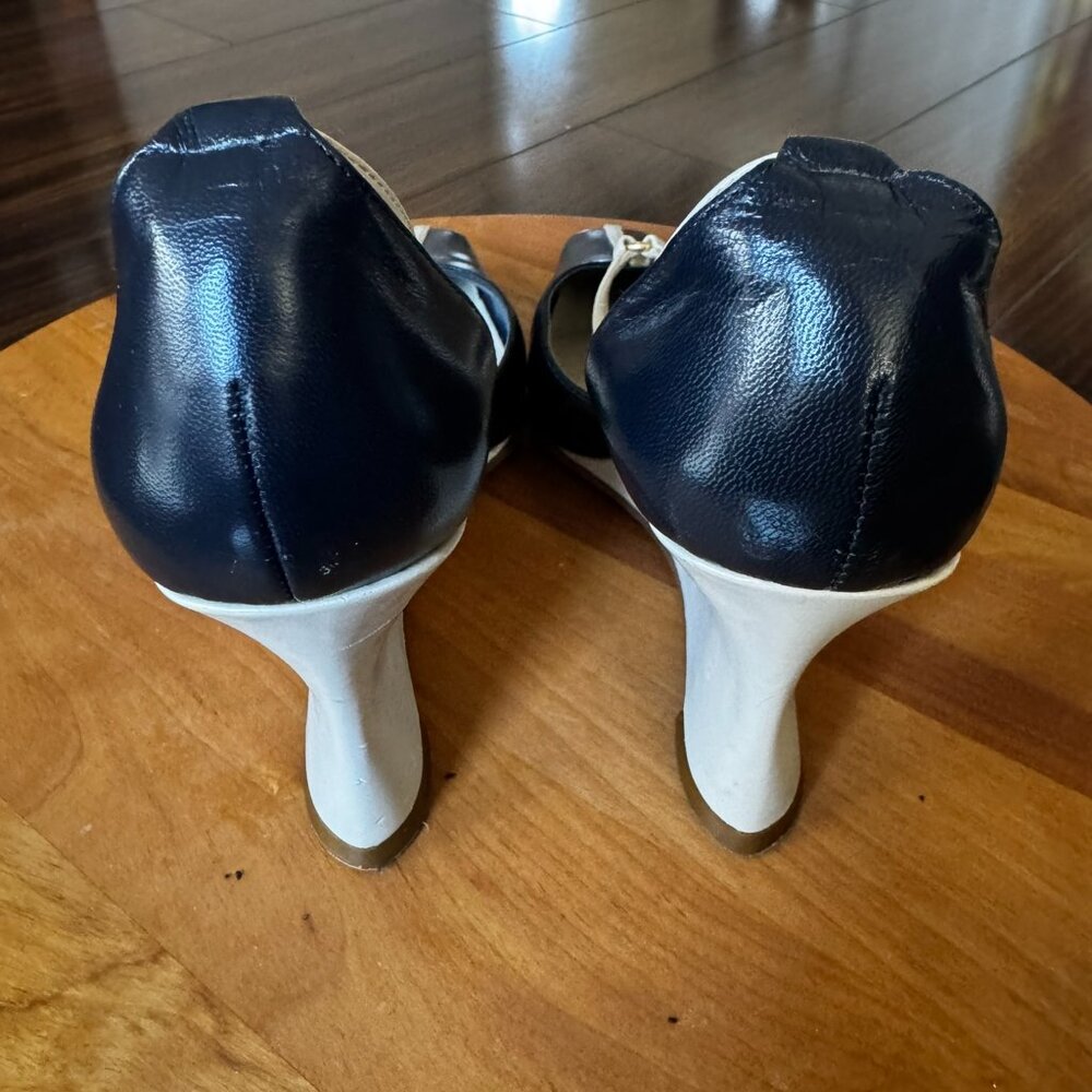 Strappy Blue & Cream Leather Wedge Heels -- Women’s 6.5 -- Nautical Preppy - Picture 5 of 10